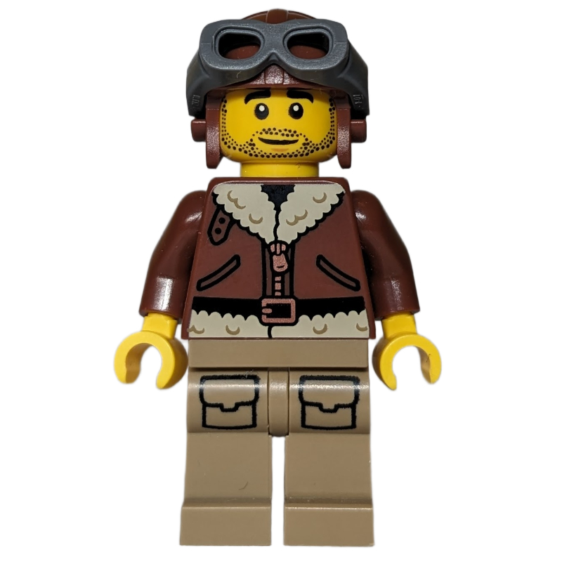 LEGO Pilot, Reddish Brown Torso, Dark Tan Legs, Reddish Brown Hat (fig-016032)