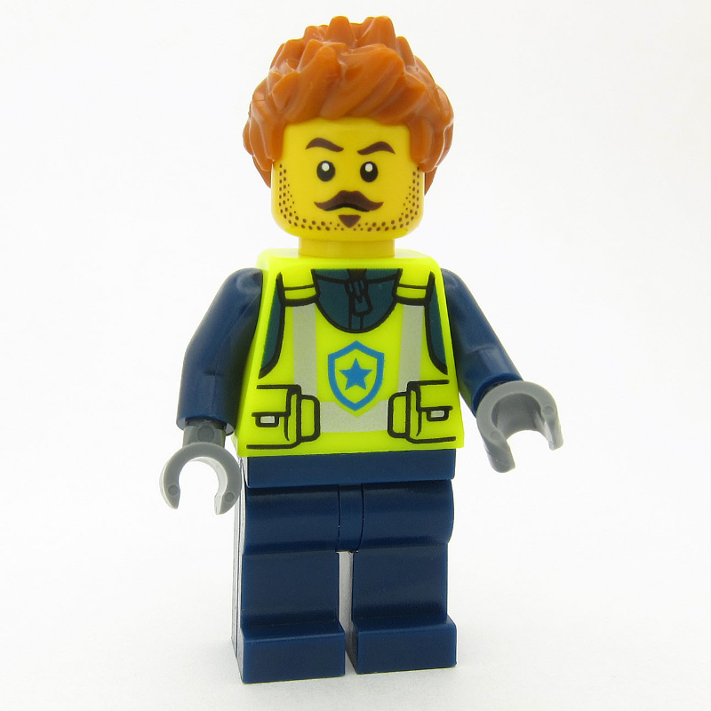 LEGO Police Officer, Vibrant Yellow Safety Vest, Dark Orange Hair (fig-016120)