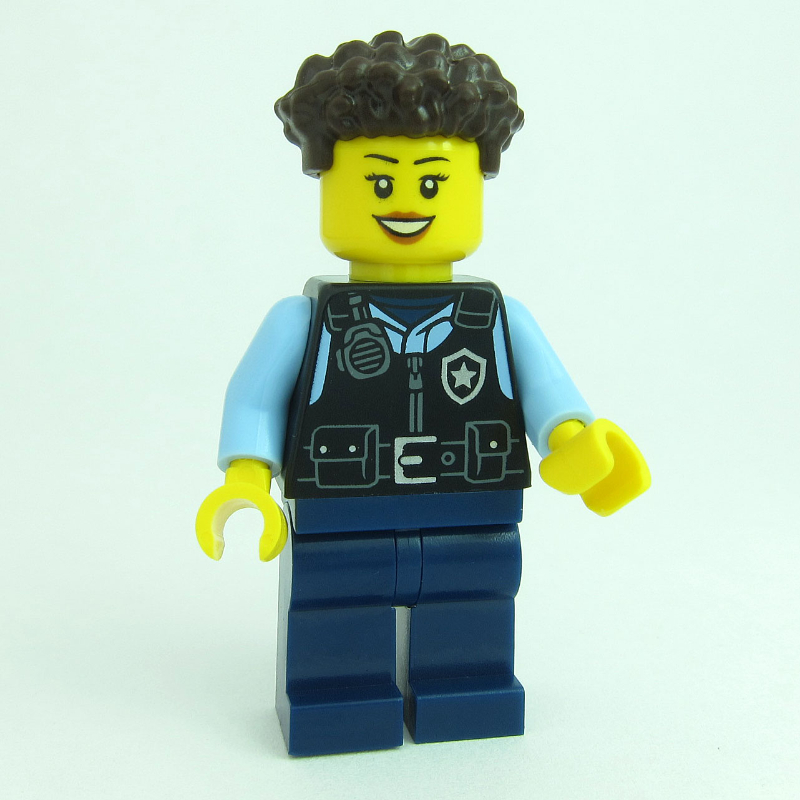 LEGO Police Officer, Black Vest, Dark Brown Hair (fig-016121)