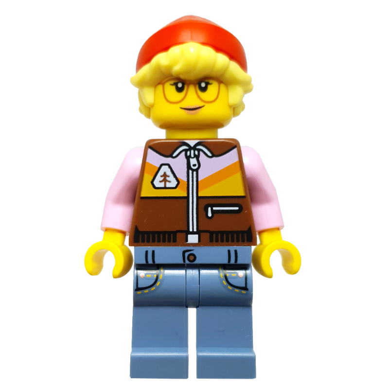LEGO Model Shop Owner, Reddish Brown Torso, Sand Blue Legs, Red beanie (fig-016125)
