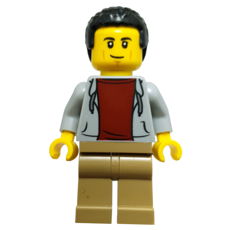 LEGO Restaurant Owner, Light Bluish Grey Torso, Dark Tan Legs, Black Hair (fig-016131)