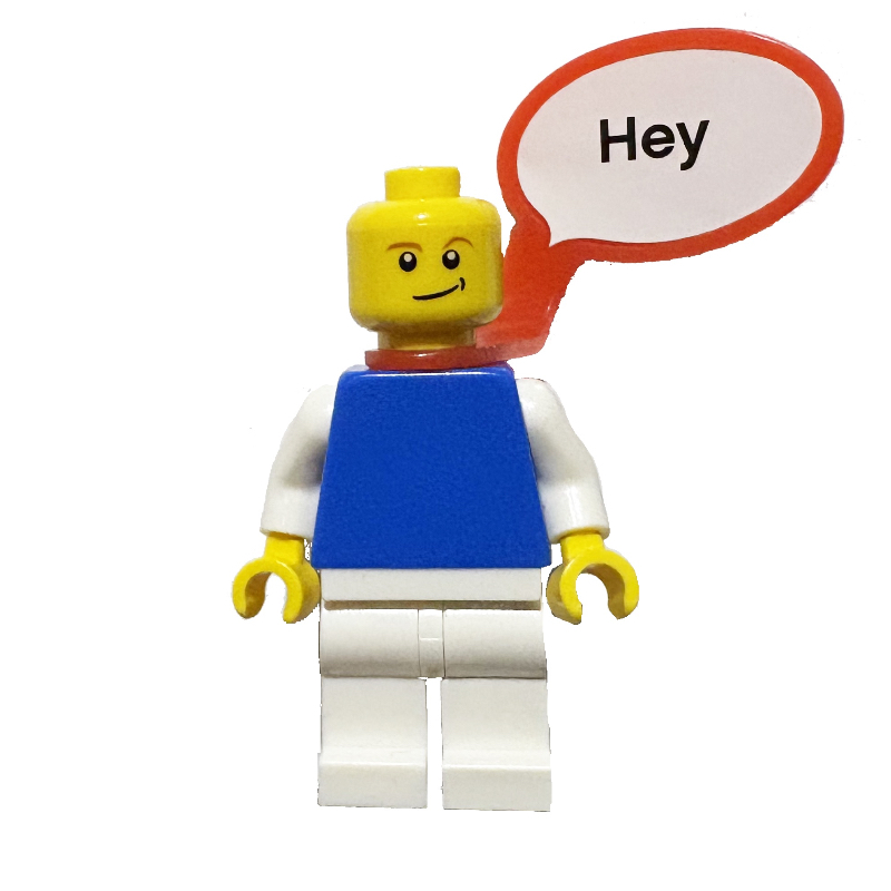 LEGO Blue Torso, White Legs, Red Speech Bubble (fig-016173)