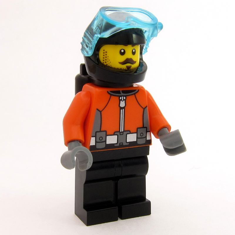 LEGO Aaron Apnea, Diver, Reddish Orange Wetsuit, Black Legs, Black Helmet, Moustache (fig-016180)