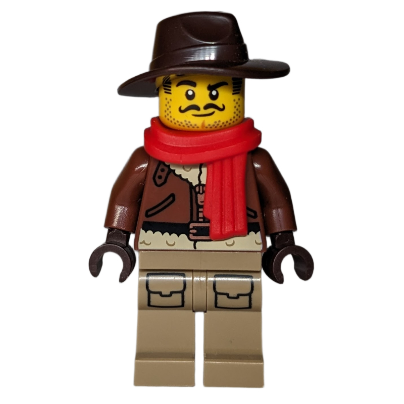 LEGO Explorer, Reddish Brown Jacket, Dark Brown Hat, Red Scarf (fig-016336)