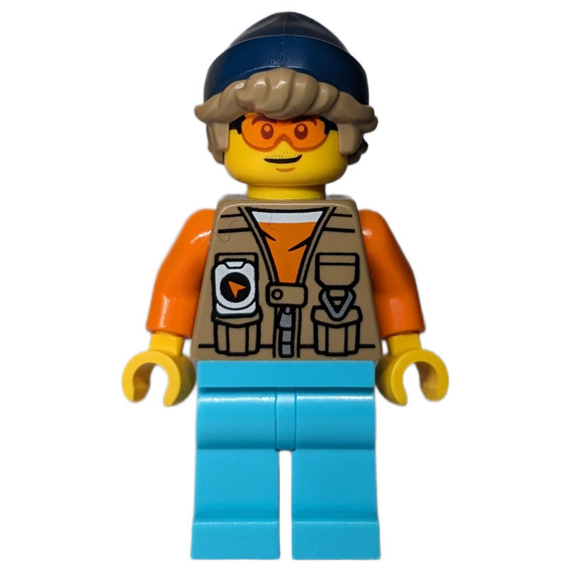 LEGO Train Driver, Dark Tan Vest, Medium Azure Legs, Dark Blue Hat (fig-016338)