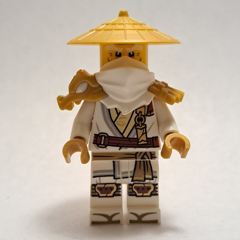 LEGO Master Wu, White Shoulder Armor and Mask, Pearl Gold Hat (fig-016342)