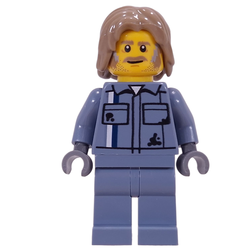 LEGO Mechanic, Sand Blue Overalls, Dark Tan Hair (fig-016347)