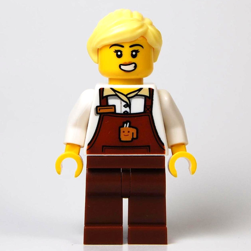 LEGO Barista, Reddish Brown Apron, Bright Light Yellow Hair (fig-016385)