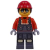 Construction Worker, Reddish Orange Safety Jacket, Overalls, Red Helmet, Reddish Brown Hair