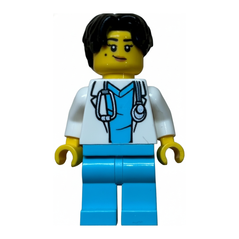 LEGO Doctor, White Lab Coat, Medium Azure Legs, Black Hair (fig-016412)