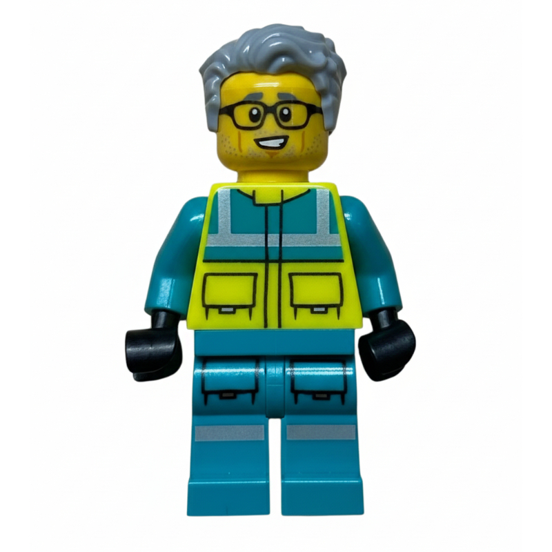 LEGO Paramedic, Vibrant Yellow Safety Vest, Light Bluish Gray Hair (fig-016413)