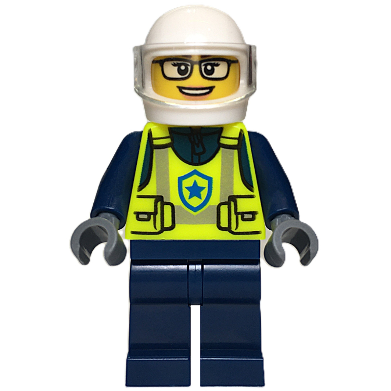 LEGO Police Officer, Vibrant Yellow Safety Vest, Dark Blue Legs, White Helmet (fig-016448)