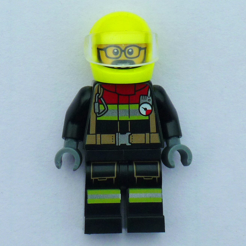 LEGO Firefighter, Black Fire Suit, Vibrant Yellow Helmet (fig-016485)