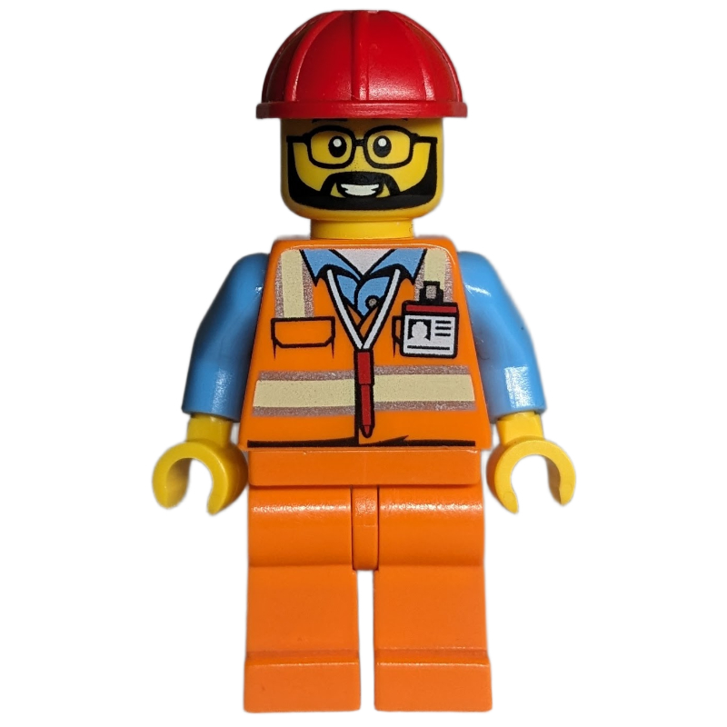 LEGO Worker - Orange Safety Vest, Orange Legs, Red Helmet (fig-016515)