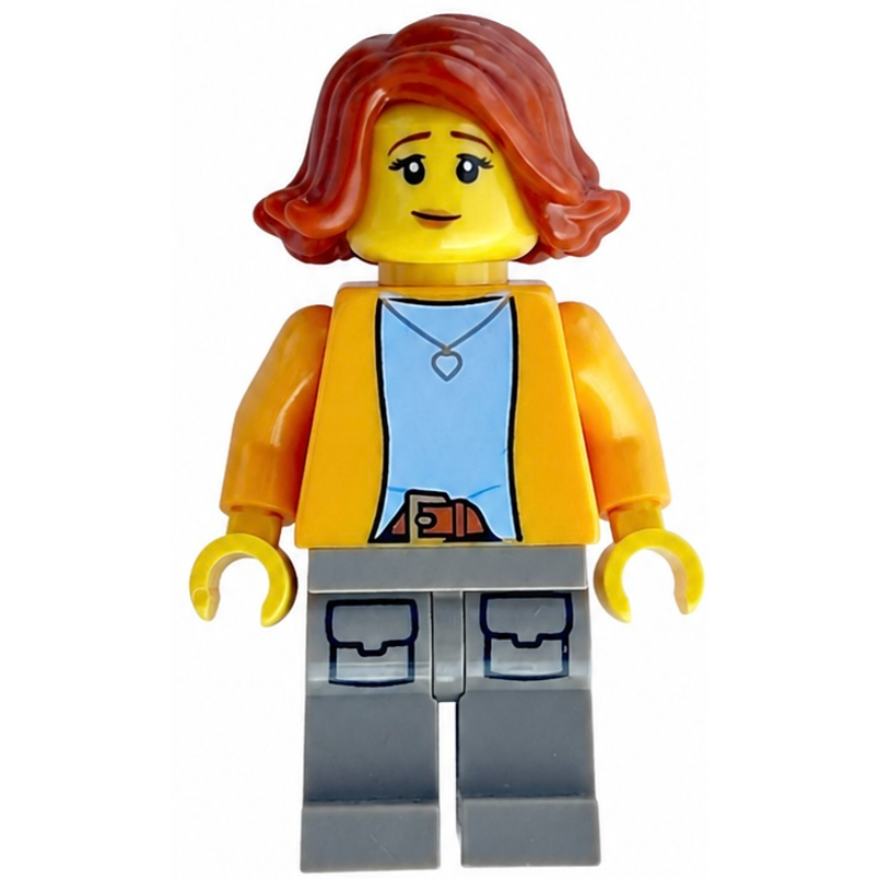 LEGO Woman, Bright Light Orange Torso, Dark Tan Legs, Dark Orange Hair (fig-016524)