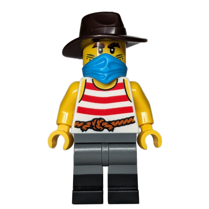 LEGO Robber, White Torso, Dark Bluish Grey Legs, Fedora, Mask (fig-016528)