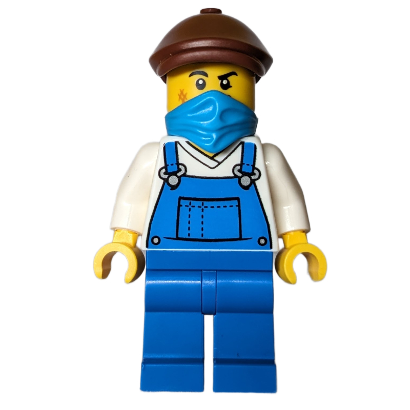 LEGO Train Driver, Blue Overalls, Mask, Reddish Brown Cap (fig-016530)