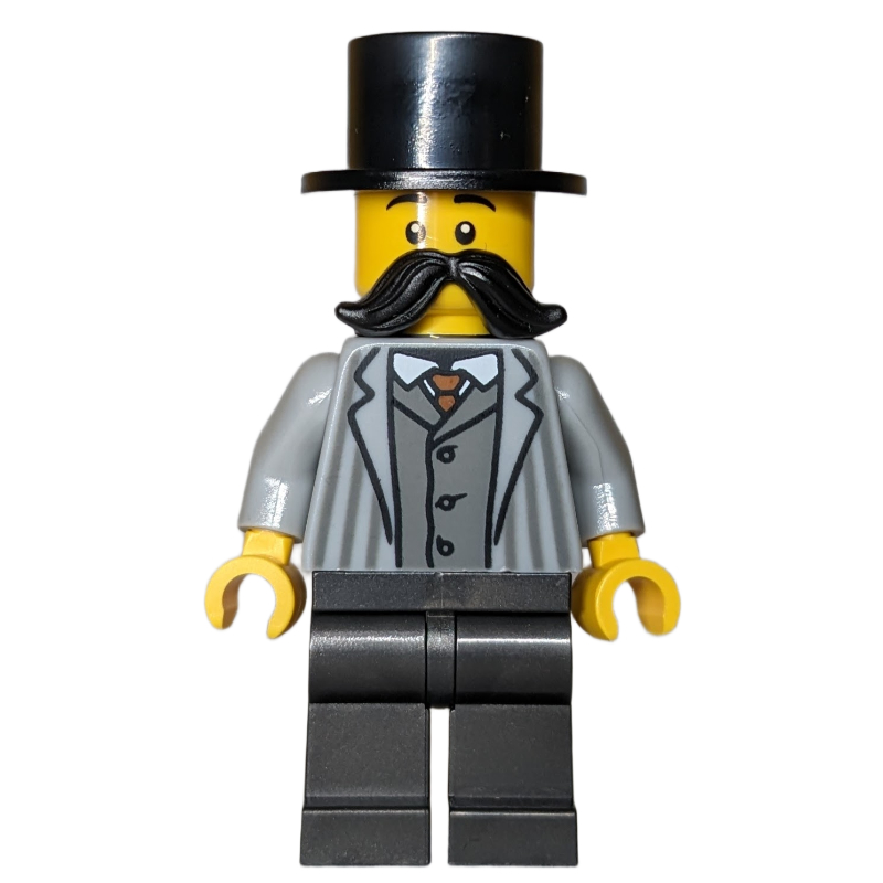 LEGO Passenger, Light Bluish Grey Torso, Pearl Titanium Legs, Black Hat, Moustache (fig-016532)