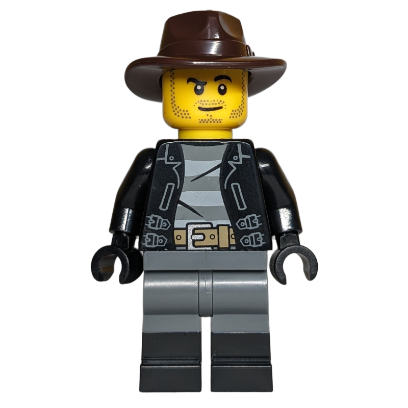 LEGO Robber, Black Torso, Dark Bluish Grey Legs, Dark Brown Fedora (fig-016533)