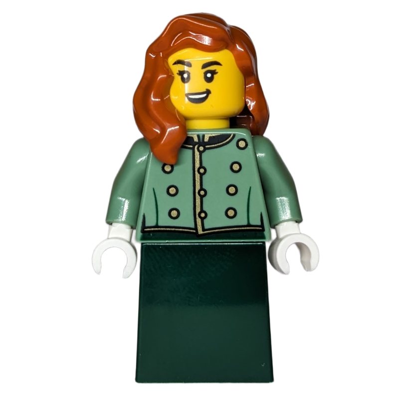 LEGO Passenger, Sand Green Torso, Dark Green Dress, Dark Orange Hair (fig-016535)
