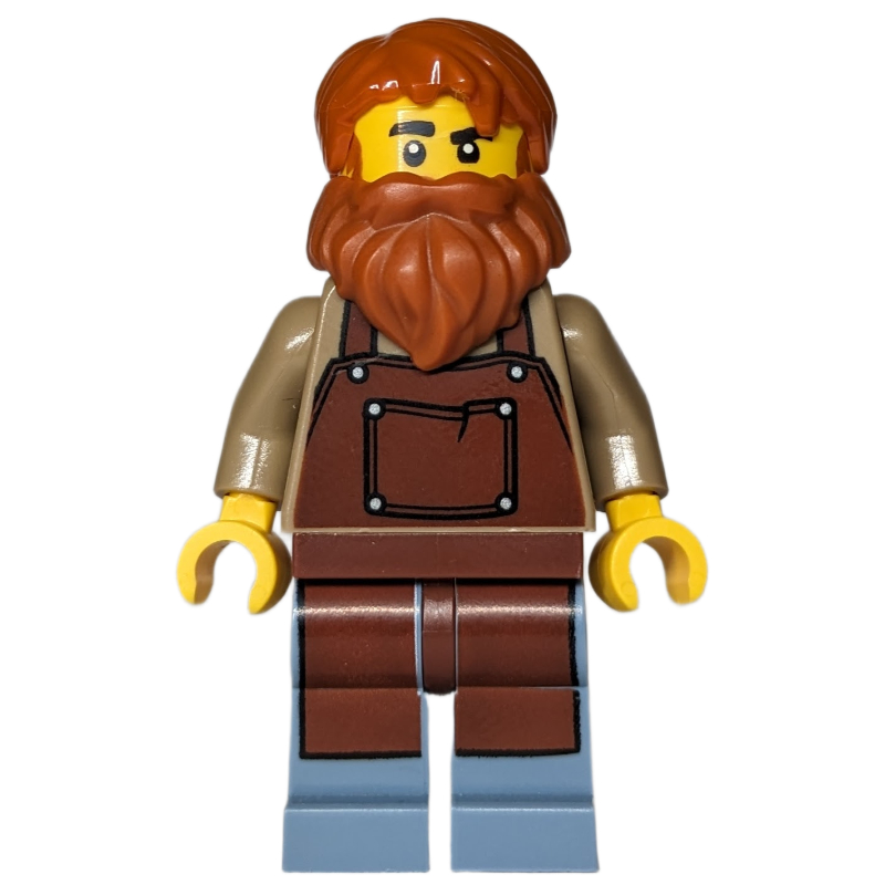LEGO Train Driver, Reddish Brown Apron, Orange Hair, Beard (fig-016537)