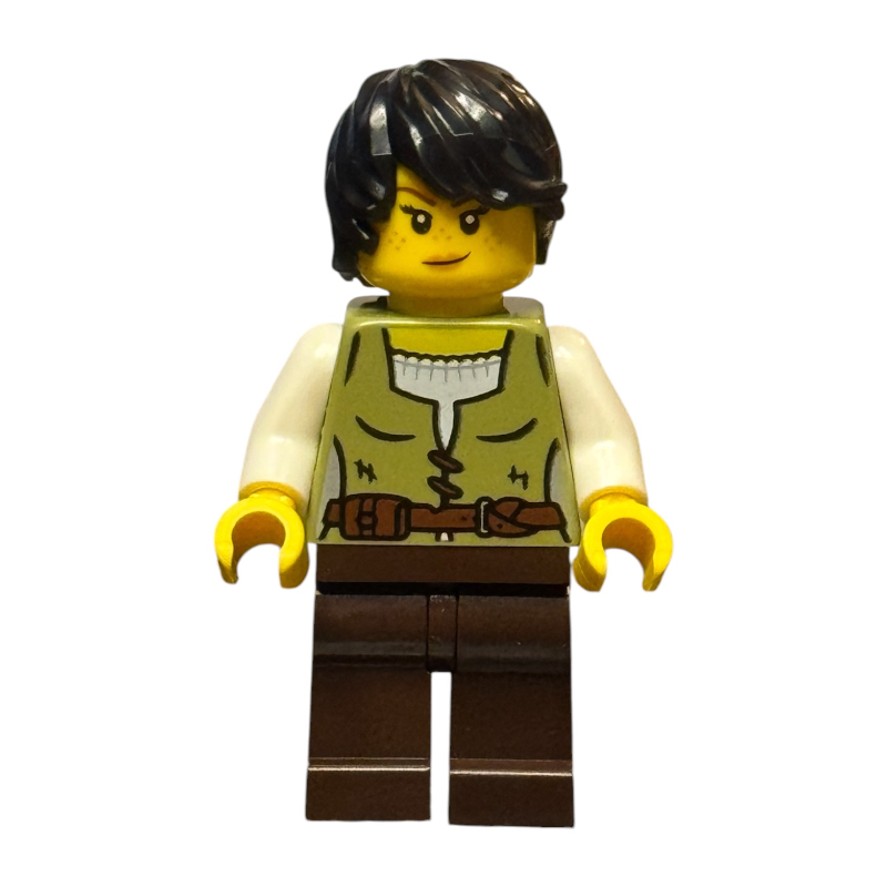 LEGO Snake Charmer, Olive Green Torso, Dark Brown Legs, Black Hair (fig-016558)