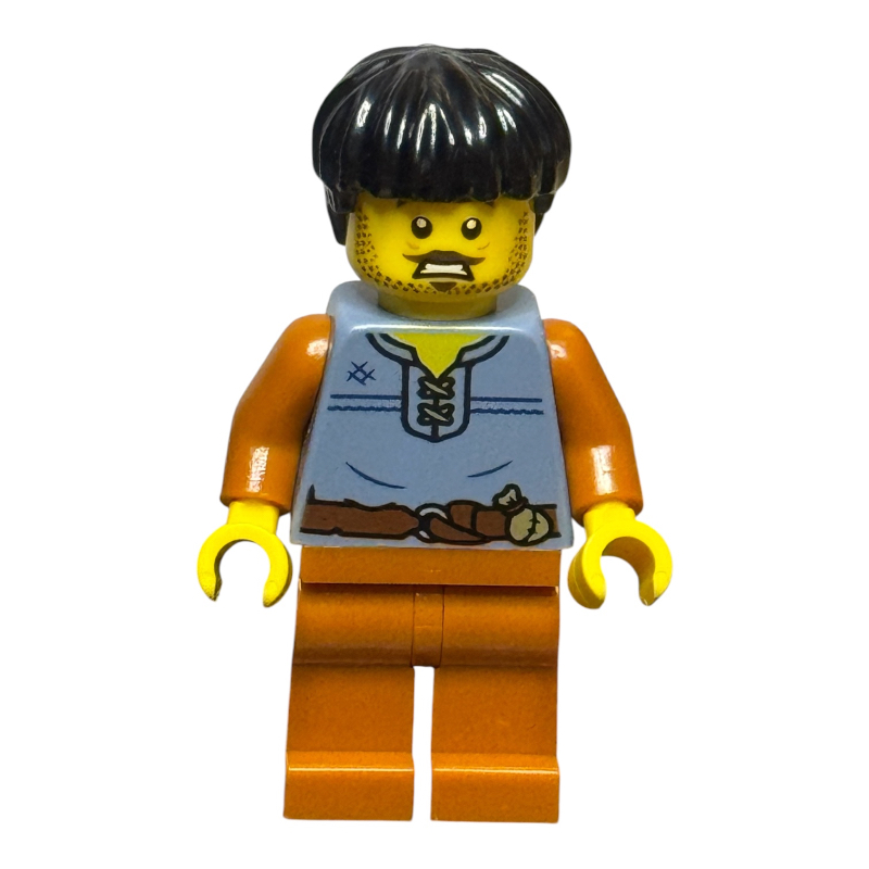 LEGO Cart Driver, Sand Blue Torso, Dark Orange Legs, Black Hair (fig-016560)