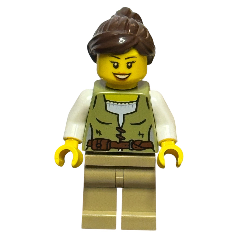 LEGO Woman, Olive Green Torso, Dark Tan Legs, Dark Brown Hair (fig-016568)