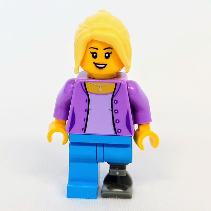 LEGO Medium Lavender Torso, Dark Azure Leg, Prosthetic Leg, Bright Light Yellow Hair (fig-016582)
