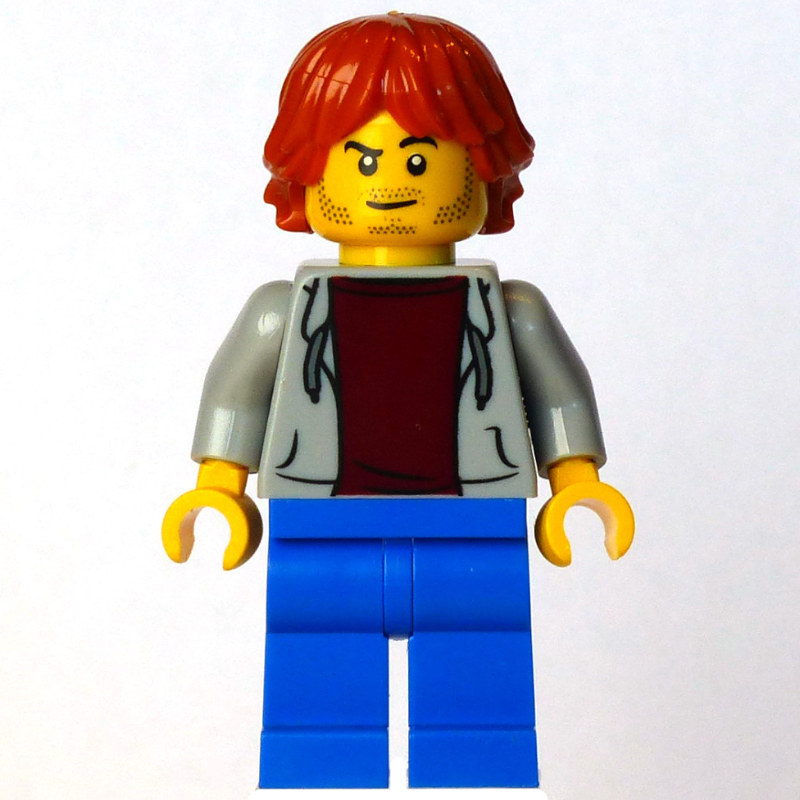LEGO Man, Light Bluish Gray Sweater, Blue Legs, Dark Orange Hair (fig-016622)