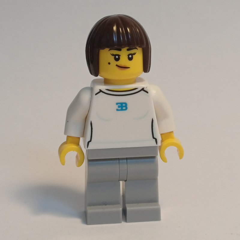 LEGO Race Driver, White Shirt, Light Bluish Gray Legs, Dark Brown Hair (fig-016656)