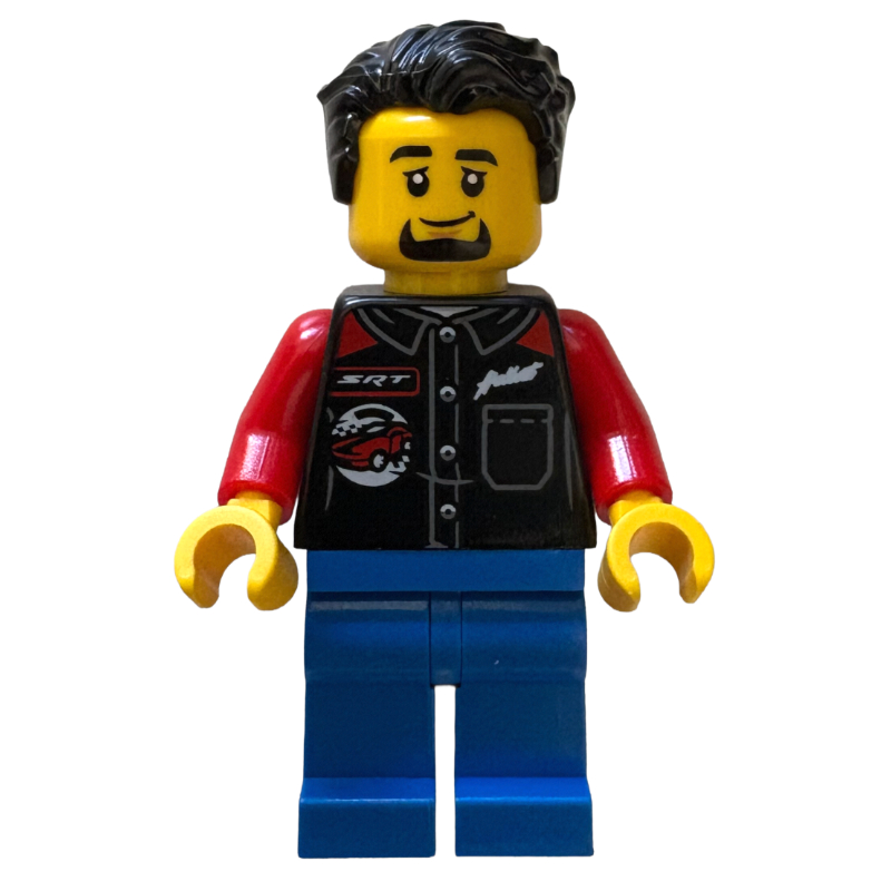 LEGO Driver, Black Vest, Blue Legs, Black Hair (fig-016657)