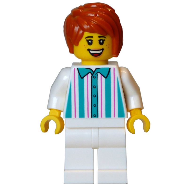 LEGO Gelato Seller, White Torso, White Legs, Dark Orange Hair (fig-016702)
