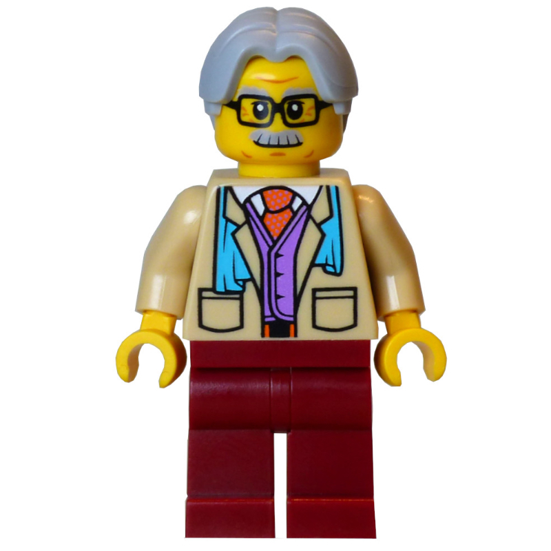 LEGO Man, Tan Torso, Dark Red Legs, Light Bluish Grey Hair (fig-016703)