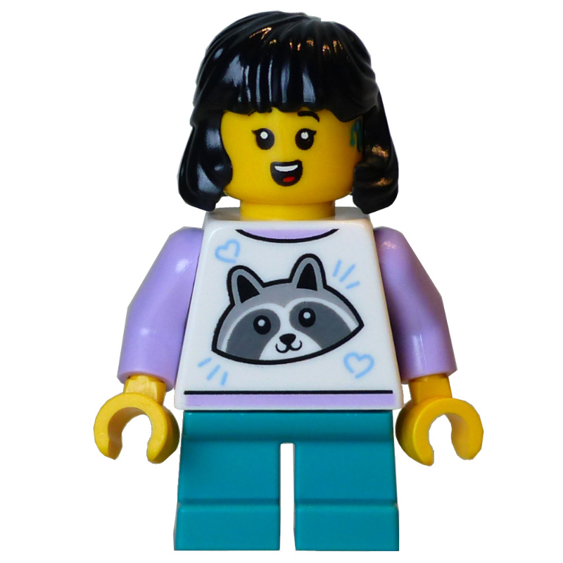 LEGO Kid, White Torso, Dark Turquoise Legs, Black Hair (fig-016704)