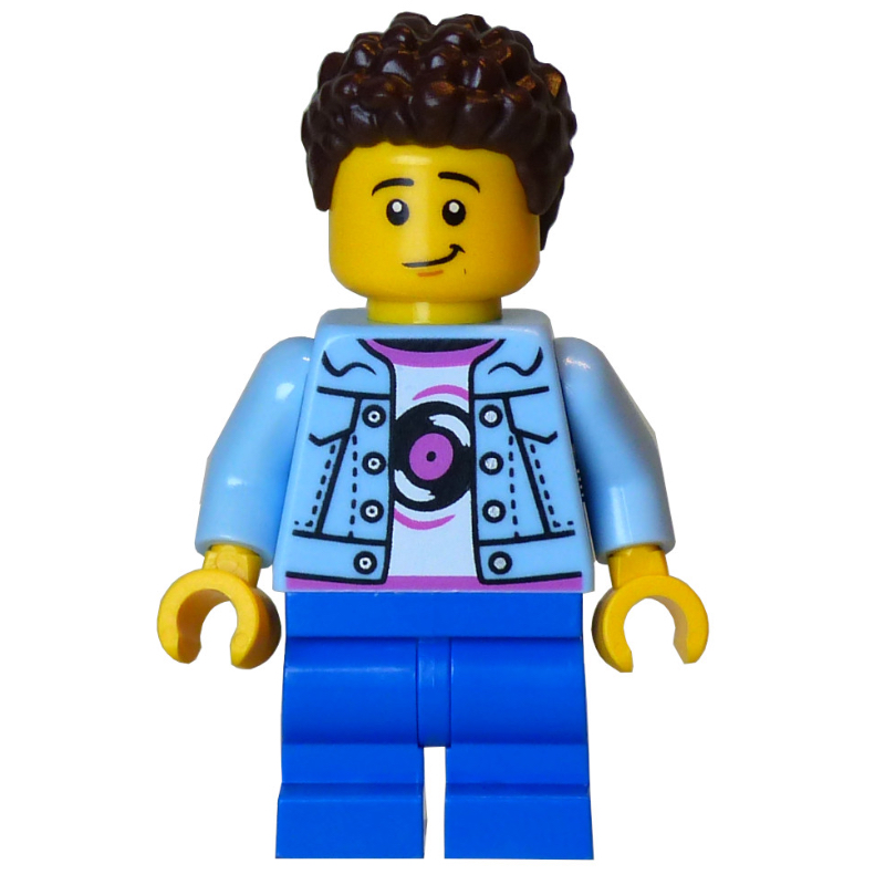 LEGO Kid, Bright Light Blue Torso, Blue Medium Legs, Dark Brown Hair (fig-016705)