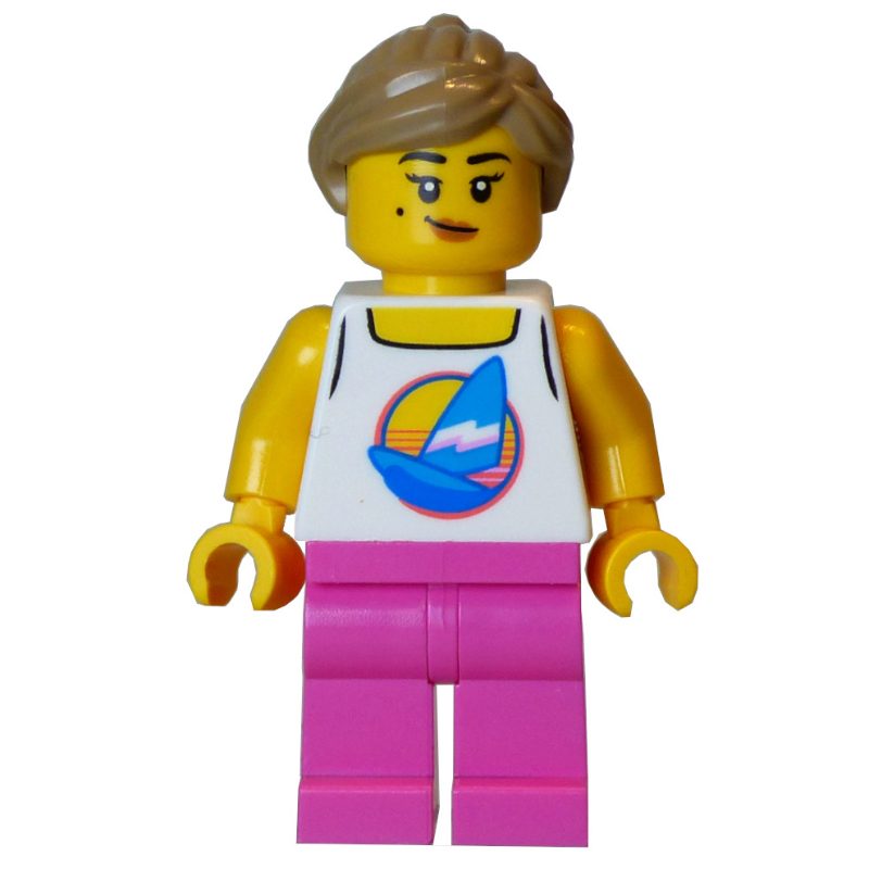 LEGO White Torso, Dark Pink Legs, Dark Tan Hair (fig-016707)
