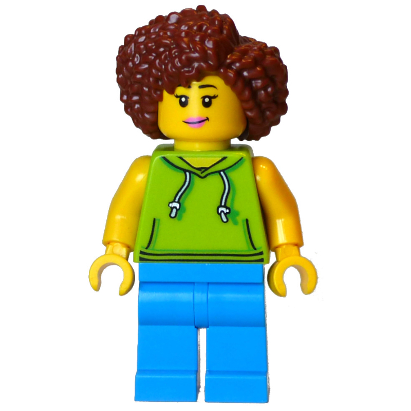 LEGO Lime Torso, Dark Azure Legs, Reddish Brown Hair (fig-016709)