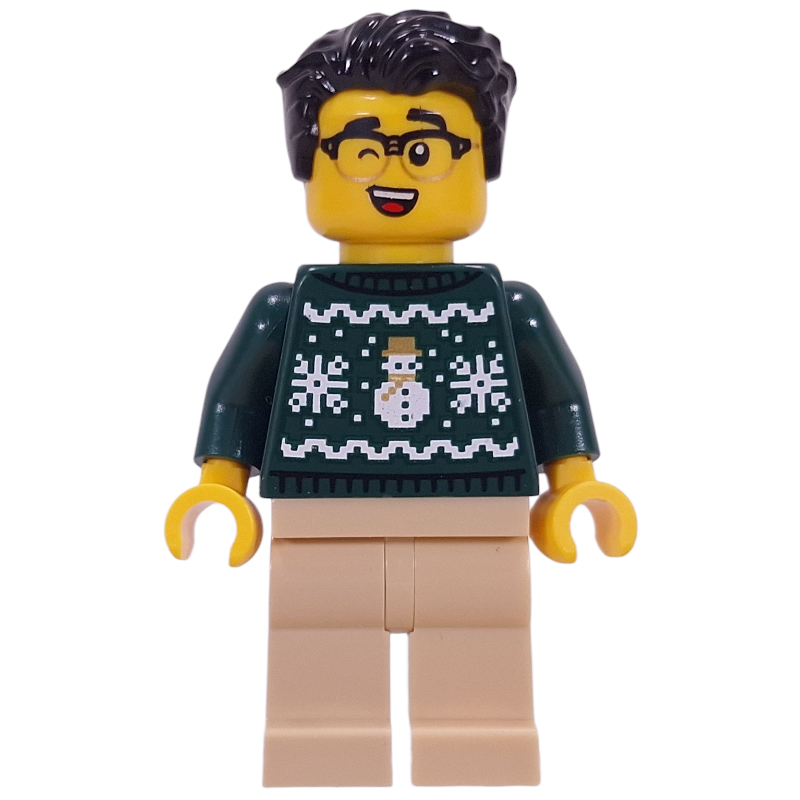 LEGO Dark Green Sweater, Tan Legs, Black Hair (fig-016751)