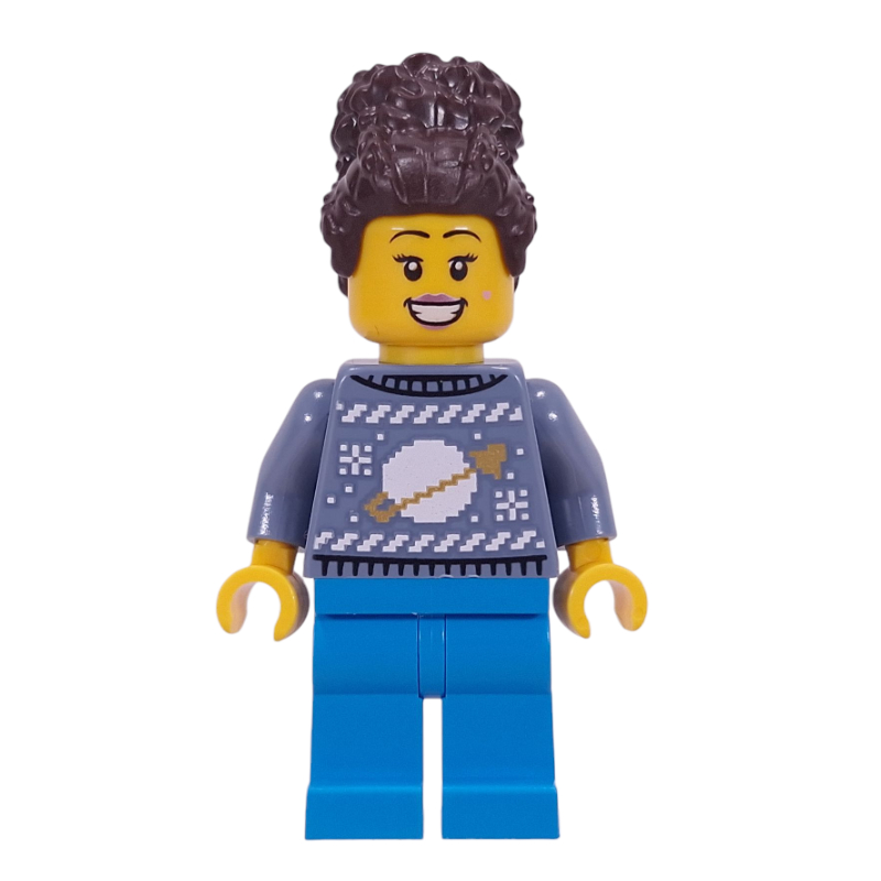 LEGO Sand Blue Sweater, Dark Azure Legs, Dark Brown Hair (fig-016753)