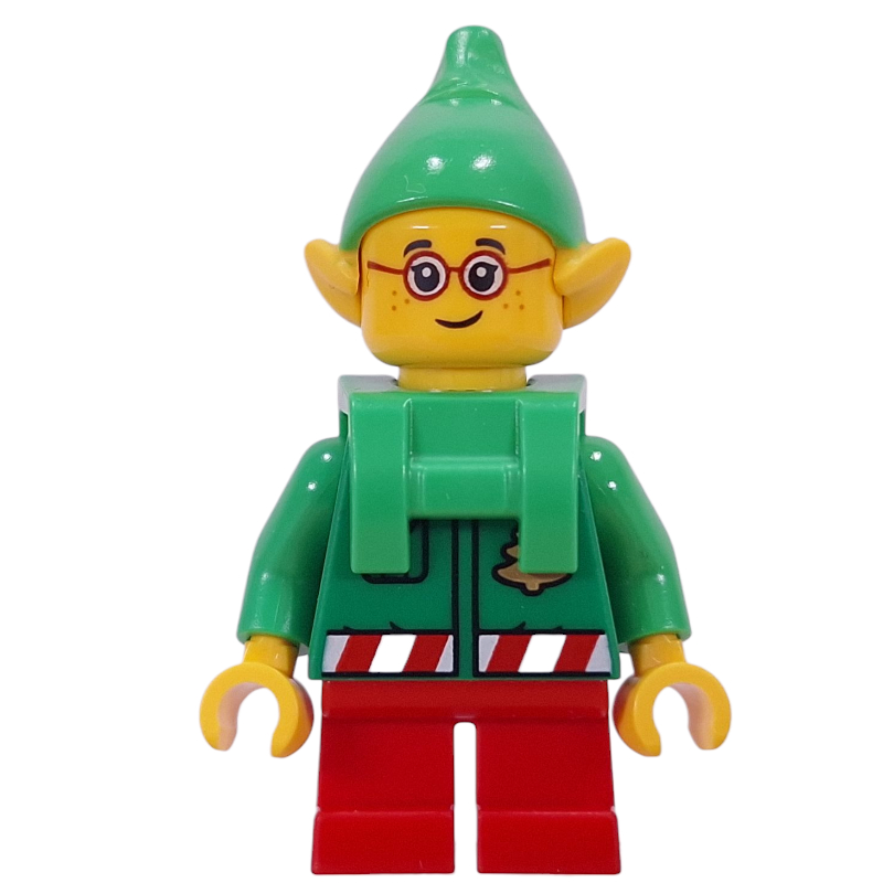 LEGO Elf - Bright Green Torso, Red Legs, Bright Green Hat, Backpack (fig-016885)