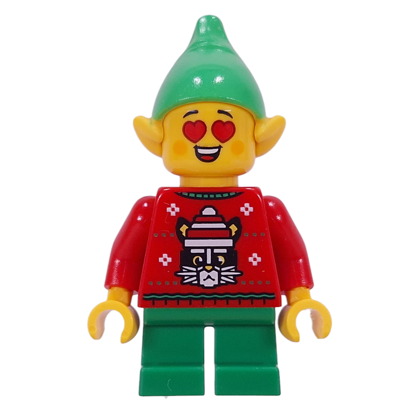 LEGO Elf - Red, Green Legs, Bright Green Hat, Hearts for Eyes (fig-016886)