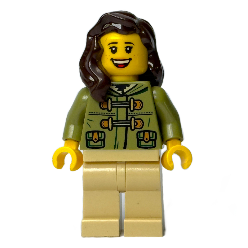 LEGO Olive Green Torso, Tan Leg, Dark Brown Hair (fig-016927)