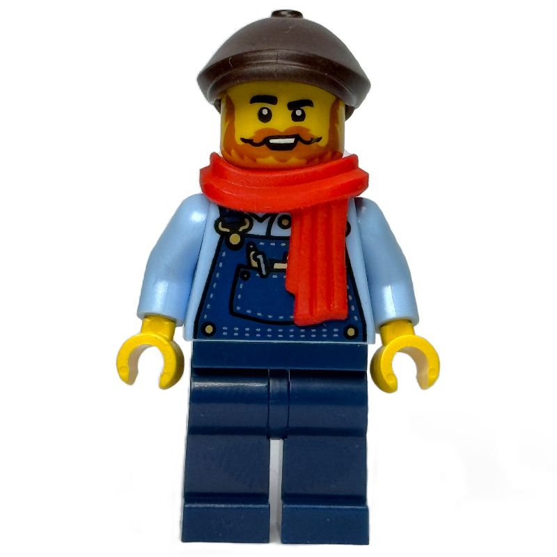 LEGO Train Driver, Dark Blue Overall, Reddish Brown Cap, Scarf (fig-016929)