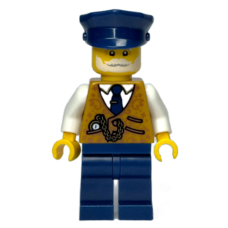 LEGO Conductor, Pearl Gold Torso, Dark Blue Legs, Cap (fig-016930)