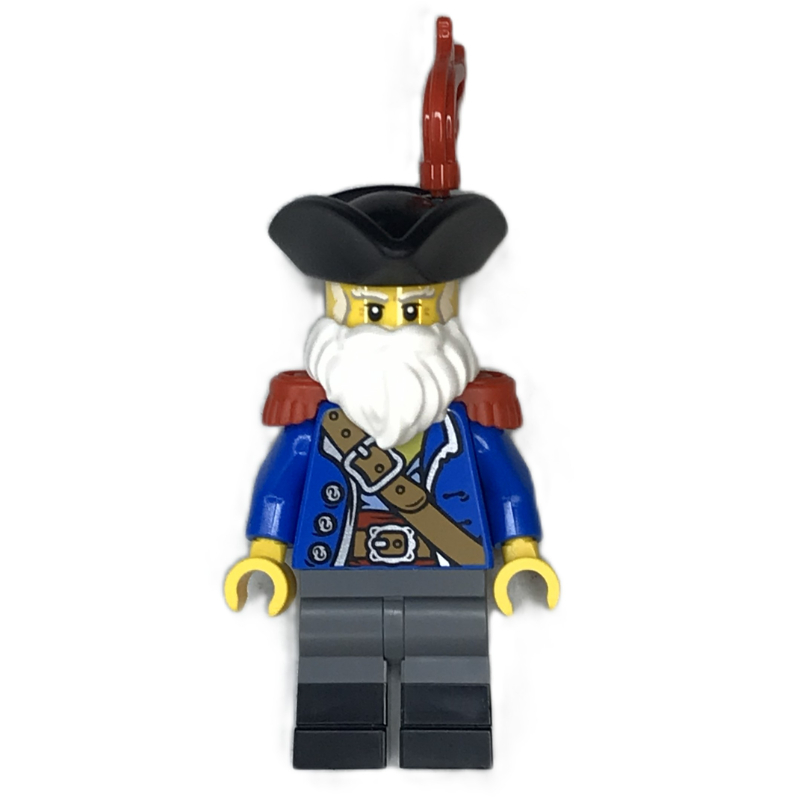 LEGO Pirate Captain Ogel, Blue Torso, Dark Bluish Grey Legs, Red Epaulets, Beard, Black Hat (fig-016951)
