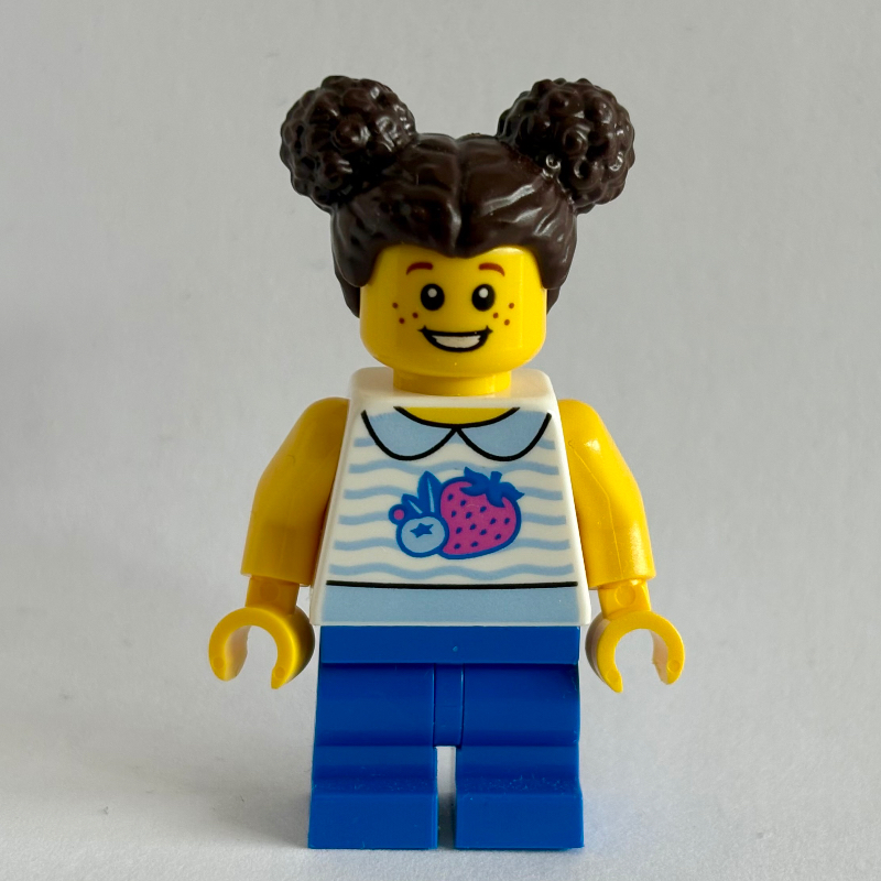 LEGO Girl, White Torso, Blue Medium Legs, Dark Brown Hair (fig-016964)