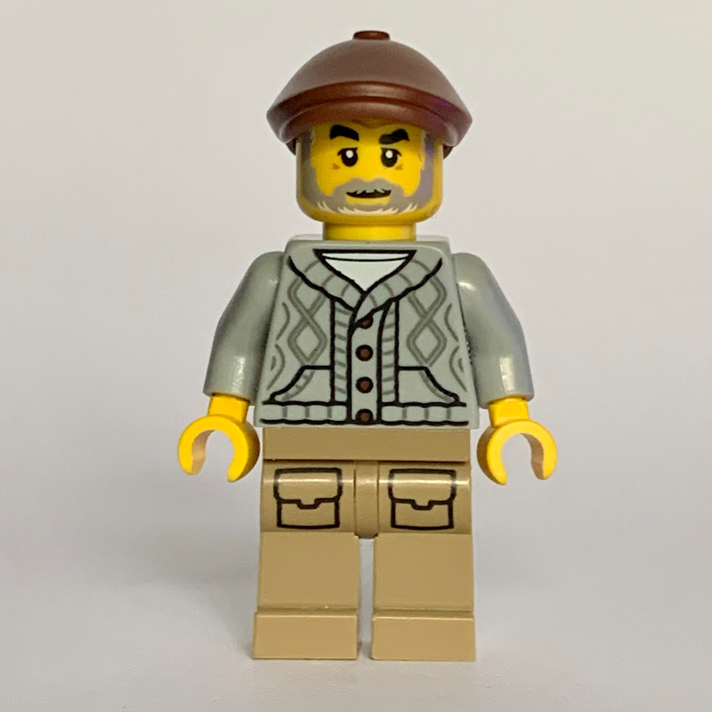 LEGO Man, Old, Light Bluish Grey Torso, Dark Tan Legs, Reddish Brown Cap (fig-016972)