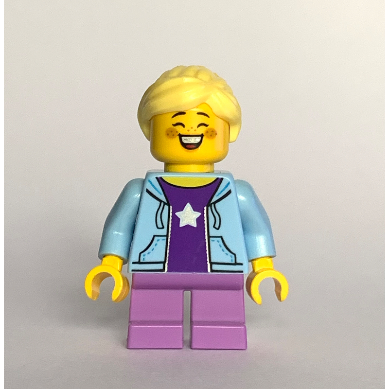 LEGO Kid, Bright Light Blue Torso, Medium Lavender Legs, Bright Light Yellow Hair (fig-016974)