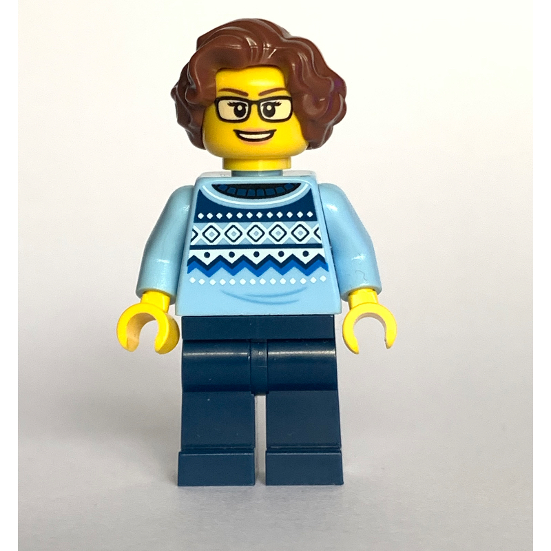 LEGO Woman, Bright Light Blue Torso, Dark Blue Legs, Reddish Brown Hair (fig-016976)